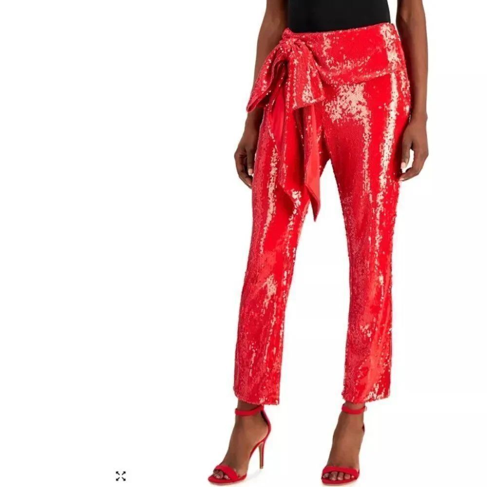 Like New! INC Allover-Sequin Tie-Waist Pants Red in Size PS